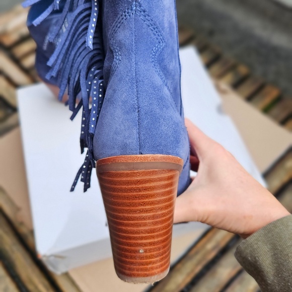 Aldo x Tezza Desert Star Blue Suede Fringe Booties - Picture 6 of 12